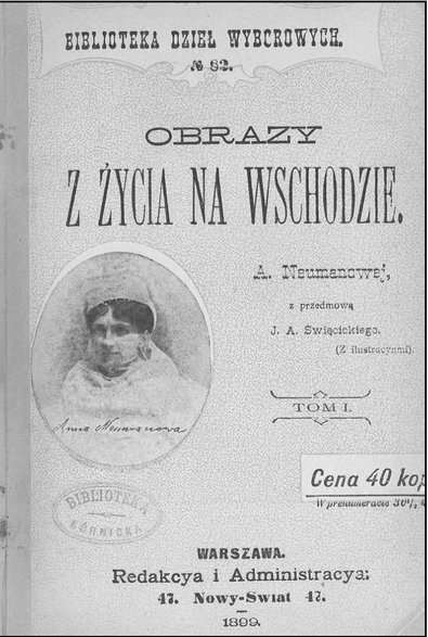 Okładka książki Anny Neumanowej, „Obrazy z życia na Wschodzie” (Warszawa 1899) - domena publiczna