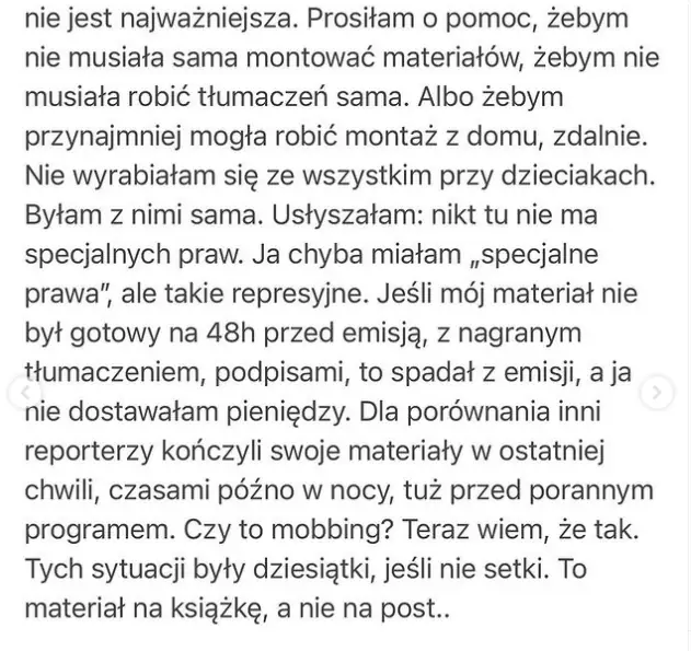 Fragment wpisu Anny Wendzikowskiej z 1 października 2022 r. zamieszczonego na platformie Instagram / Instagram @aniawendzikowska