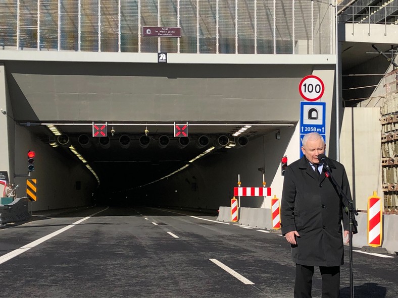 Jarosław Kaczyński na otwarciu tunelu na zakopiance