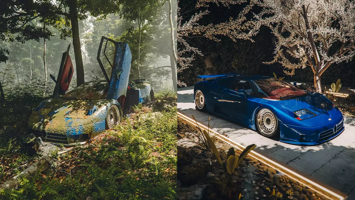 Bugatti EB110 „porzucone” w lesie