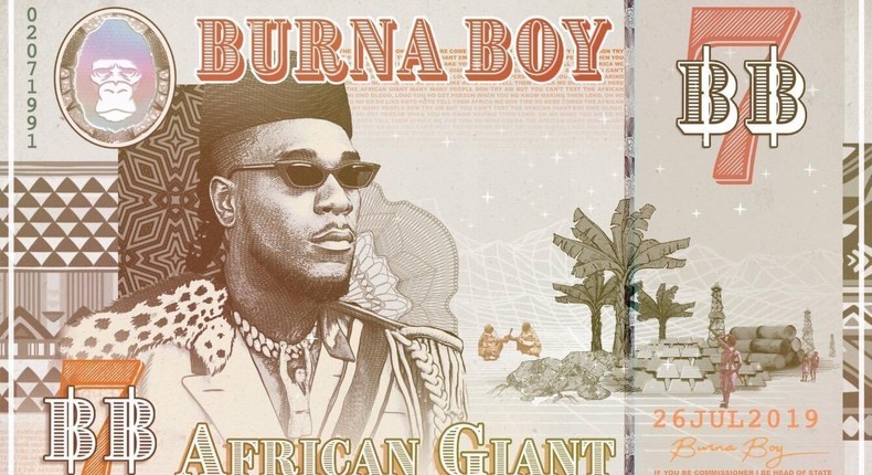 On Burna Boy's 'African Giant' album cover, he portrays himself as a pan-African leader common in the continent which started at the begiining of the 20th century (Spaceship Entertainment)