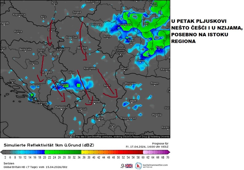 U petak se očekuju pljuskovi i u nižim predelima