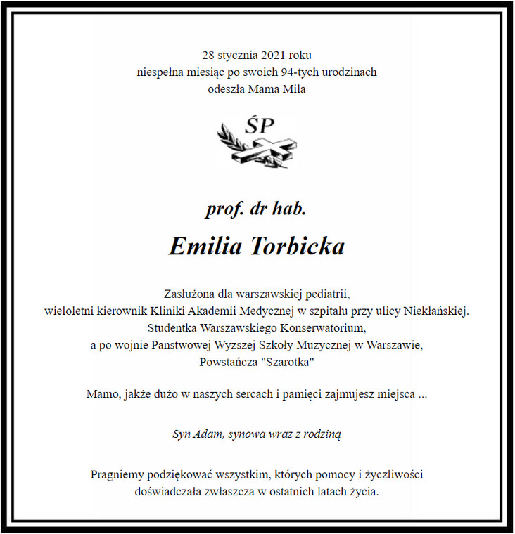 Nekrolog Emilii Torbickiej