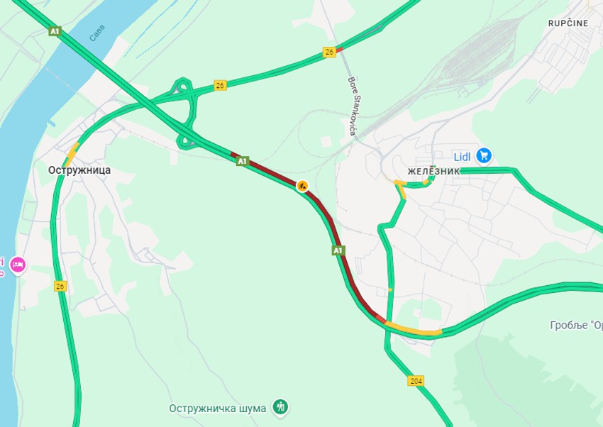 Udes na obilaznici ka Surčinu (mapa)