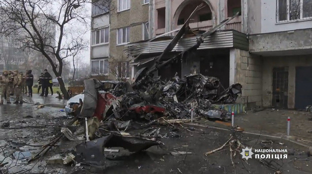 Miejsce katastrofy śmigłowca w miejscowości Browary w obwodzie kijowskim