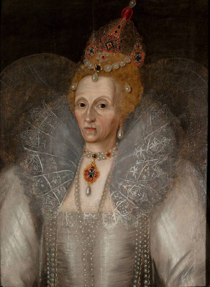 Portret Elżbiety I z ok. 1595 r. autorstwa Marcusa Gheeraertsa starszego. W tym czasie władczyni była już znana ze swoich problemów z uzębieniem.
