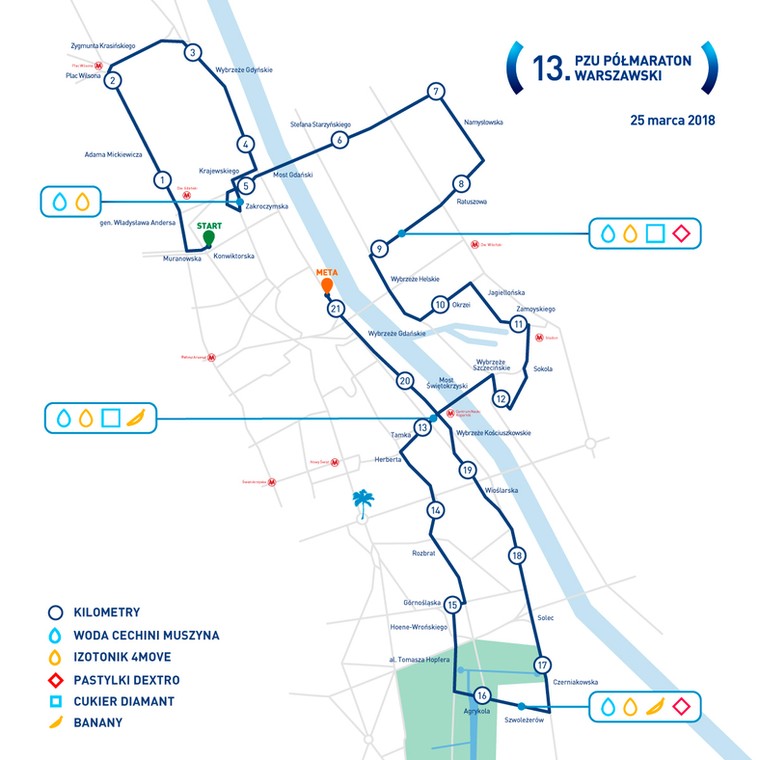 13. PZU Półmaraton Warszawski - trasa