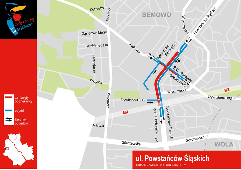 Mapa linii tramwajowej na Bemowie