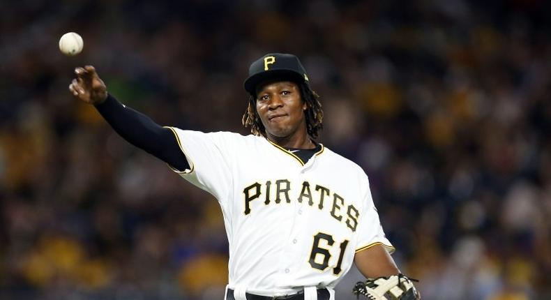 Gift Ngoepe of the Pittsburgh Pirates makes his major league debut in the fourth inning against the Chicago Cubs, at PNC Park in Pittsburgh, Pennsylvania, on April 26, 2017