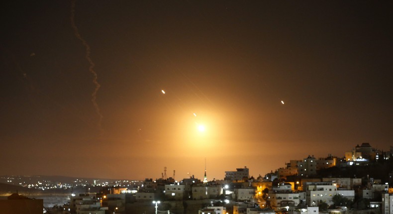 Munitions fired by Iran are seen over Jerusalem on October 1.Photo by Wisam Hashlamoun/Anadolu via Getty Images