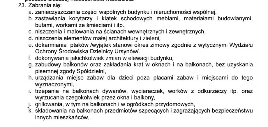 Fragment regulaminu Spółdzielni Mieszkaniowej "Wyżyny" w Warszawie.