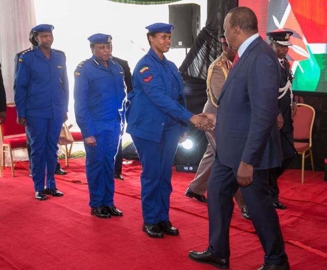 President Uhuru Kenyatta during the launch of the new police uniforms 