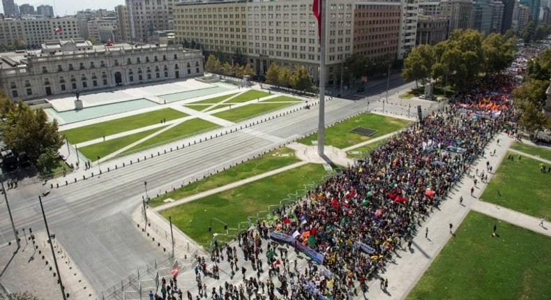 Protesters march through central Santiago, Chile to express opposition to the current pension system -- criticised because of low returns to pensioners