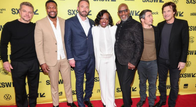 Matt Damon, Chris Tucker, Ben Affleck, Viola Davis, Julius Tennon, Chris Messina and Jason Bateman at the premiere of AIR.Christopher Polk/Variety via Getty Images