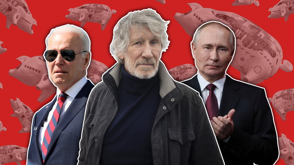 Roger Waters [w środku] powiela propagandę Władimira Putina i krytykuje prezydenturę Joego Bidena