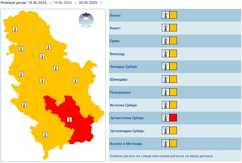 Meteo alarm za sredu 19. jun
