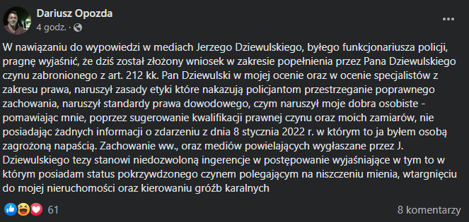 Oświadczenie Dariusza Opozdy