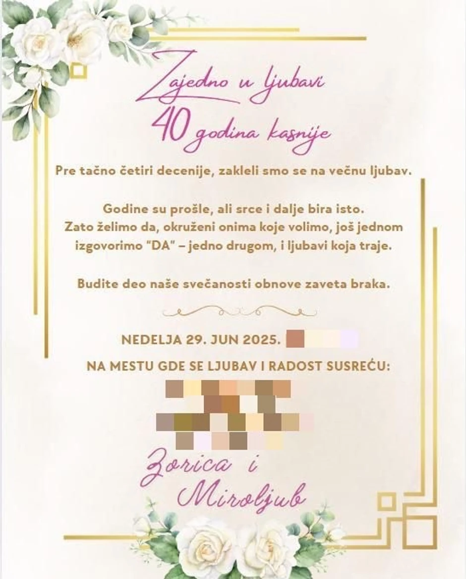 Pozivnica za svadbu Miroljuba i Zorice