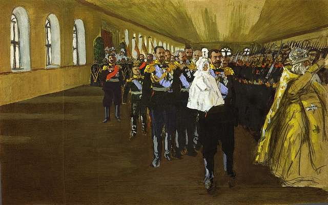 Mikołaj II z małym carewiczem na rękach – 1905 r. (domena publiczna)