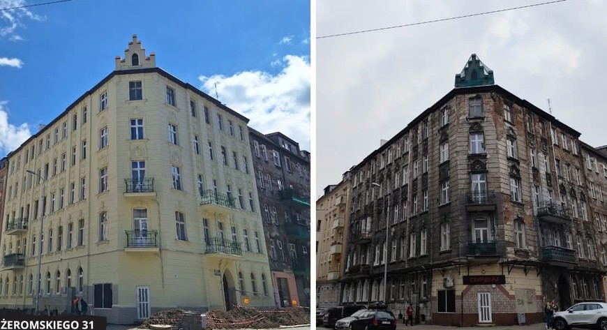 Żeromskiego 31. Remont przywrócił dawny blask kamienicy i pozwolił odtworzyć pełnię detali, które przez lata były ukryte pod zniszczoną elewacją.