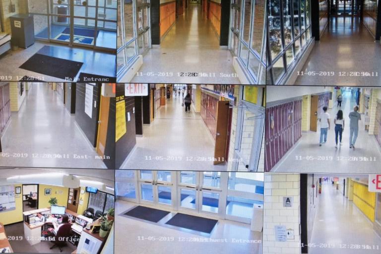 Video cameras monitor the halls of Sidney High School
