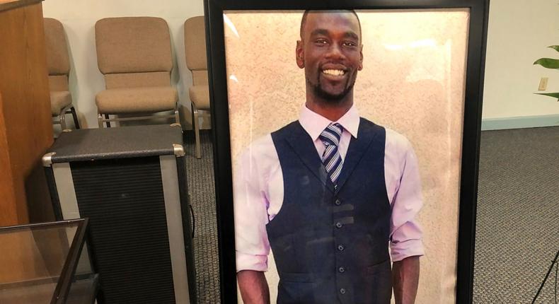 A portrait of Tyre Nichols is displayed at a memorial service for him on Tuesday, Jan. 17, 2023 in Memphis, Tenn. Nichols was killed during a traffic stop with Memphis Police on Jan. 7.Adrian Sainz/AP Photo