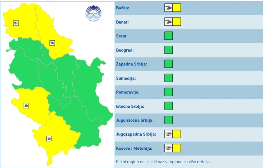 Meteoalarm za ponedeljak