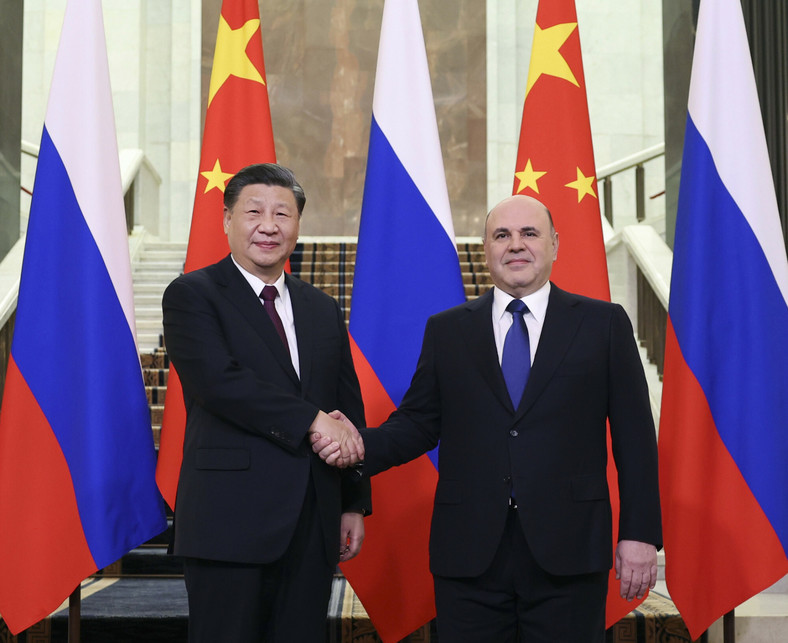 Prezydent Chin Xi Jinping i premier Rosji Michaił Miszustin w Moskwie, 21 marca 2023 r.