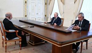 Russia's Vladimir Putin and Sergei Shoigu meet with Ali Akbar Ahmadian, secretary of Iran's Supreme National Security Council, in Saint Petersburg in September 2024.KRISTINA KORMILITSYNA via Getty Images