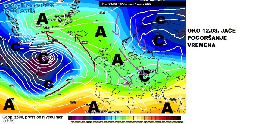 Oko 12.3. jače pogoršanje vremena 