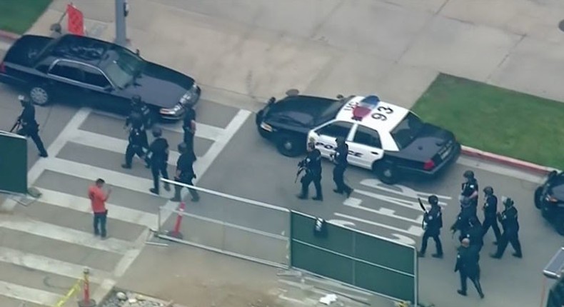 Police combat team on cordoning off the University of California (UCLA).