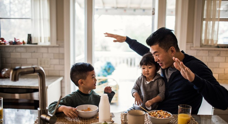 Research suggests that parents who manage stress well and maintain a positive mood impact their child's mood in a positive way.MoMo Productions/Getty Images