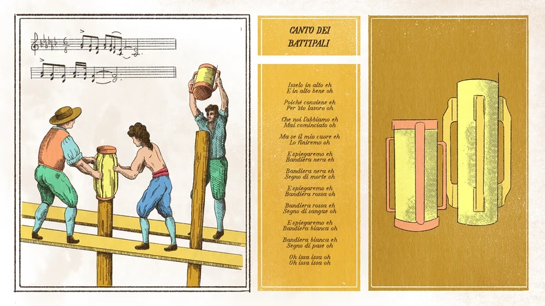 Ljudi koji su zabijali stubove pevali su kako bi održali ritam dok su radili | Foto: Emmanuel Lafont/BBC