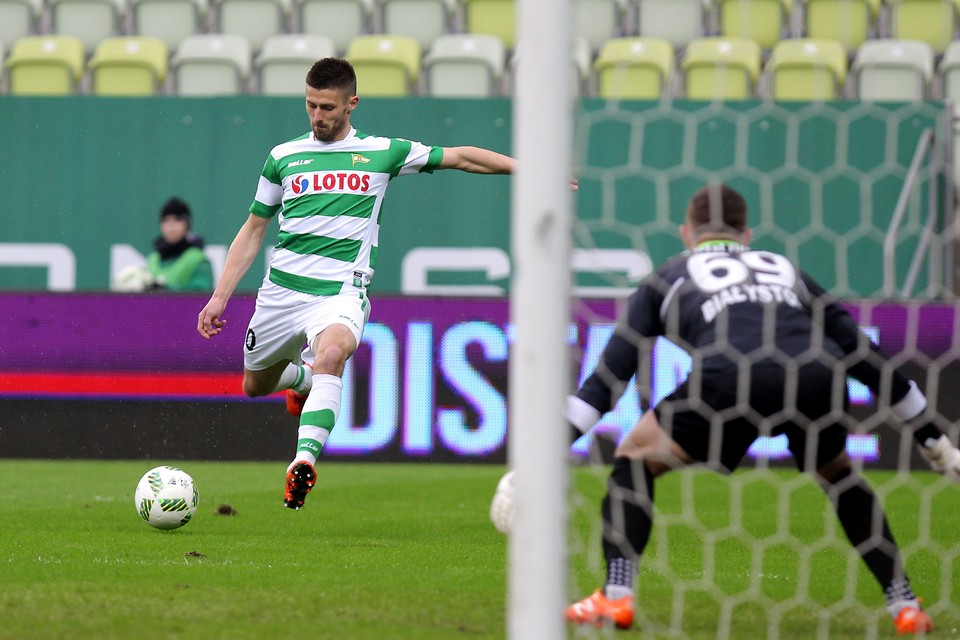 PIŁKA NOŻNA LIGA POLSKA LECHIA JAGIELLONIA (Grzegorz Kuświk Bartłomiej Drągowski)