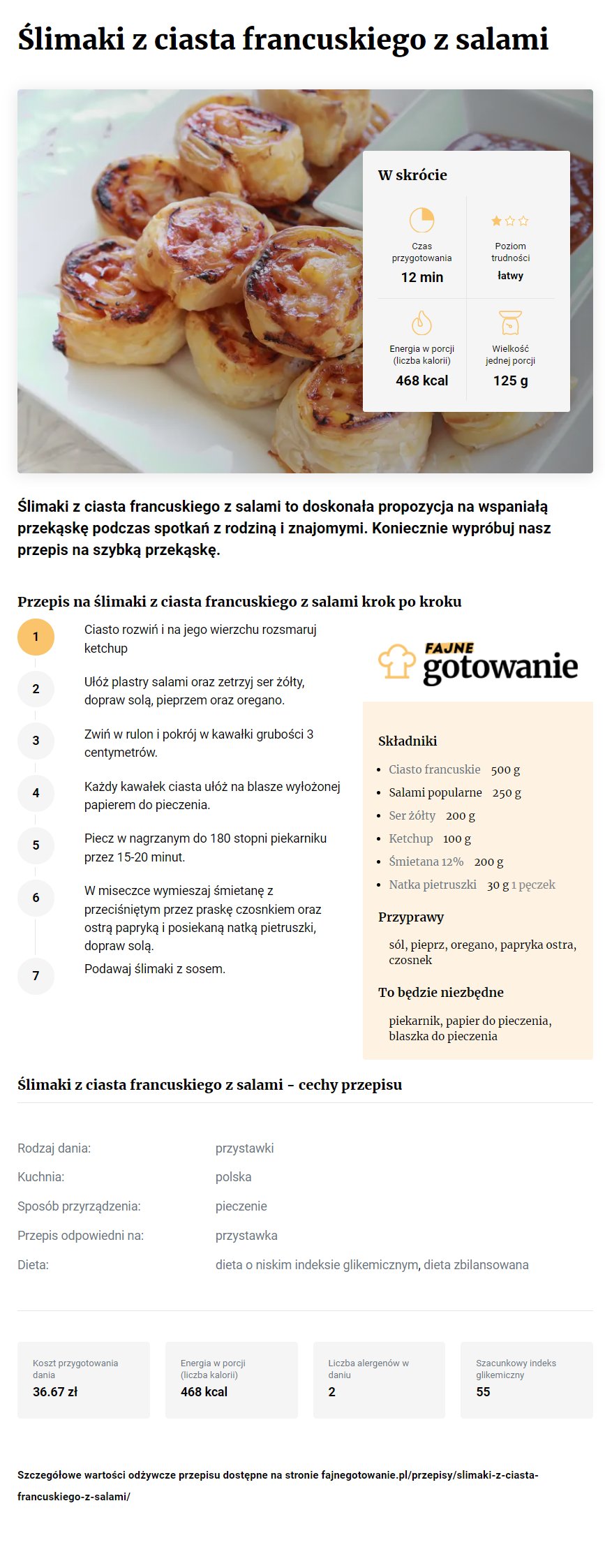 Ślimaki z ciasta francuskiego z salami