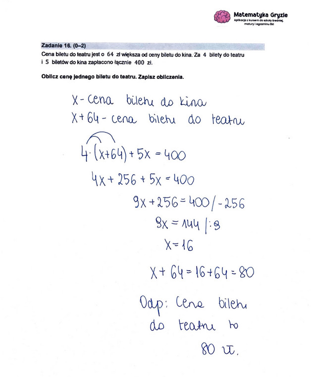 Egzamin ósmoklasisty 2023: matematyka. Zadanie nr 16