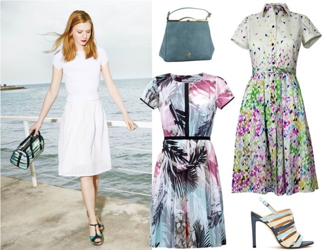 Mama w wielkim mieście. STYLIZACJA: : sukienka w motyw liści - Modern Line/ modernline.pl, szmizjerka - Midori Feminine Fashion/midori.pl, torebka i buty  - Menbur/menbur.pl