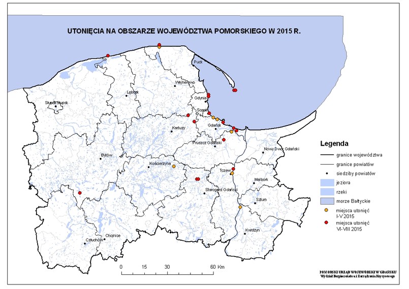 Mapa utonięć w województwie pomorskim