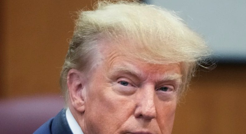 Former President Donald Trump appears in court for his arraignment, Tuesday, April 4, 2023, in New York.(Steven Hirsch/New York Post via AP, Pool)