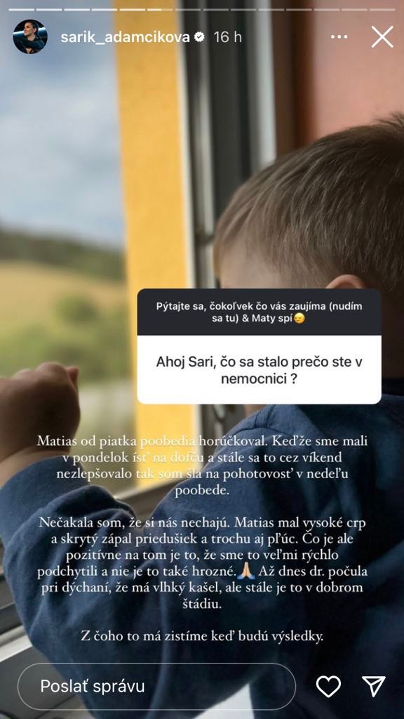Sára sa podelila o detaily synčekovej hospitalizácie.