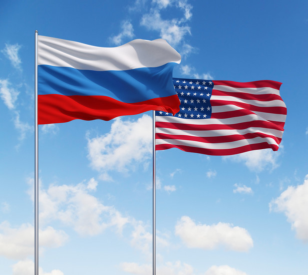 Flagi USA i Rosji USA Rosja