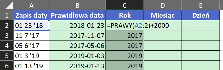 5.5  Wyodrębniony rok z zapisu daty