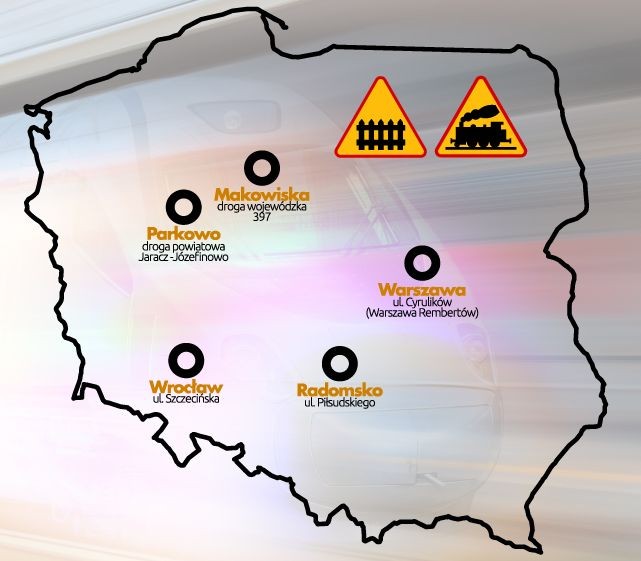 Pięć pierwszych przejazdów kolejowo-drogowych będzie kontrolowanych przez systemy Red Light