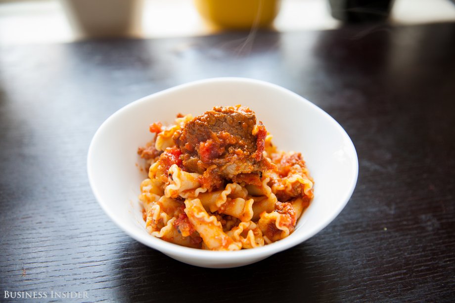 For our third course, we were served a bowl of Bolognese pasta prepared with various meats, including short rib, veal, lamb, bacon, and beef.