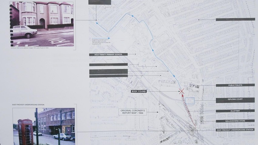 Originalna mrtvozornikova mapa iz 1984. godine, sa policijskim komentarima, obeležava mesto na kom je pronađeno Entonijevo telo | Foto: Ordnance Survey