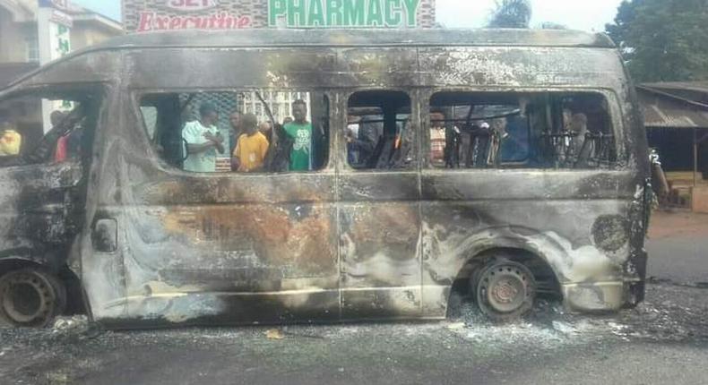 Burnt bus in Imo on August 9, 2021 (TheCable) 