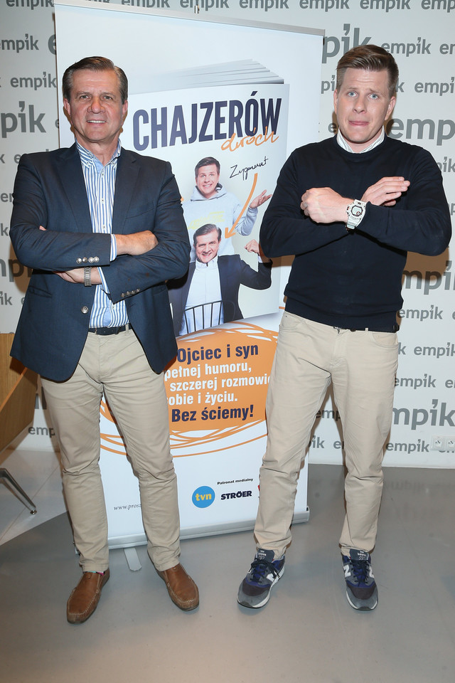 Filip Chajzer i Zygmunt Chajzer na promocji książki "Chajzerów Dwóch"