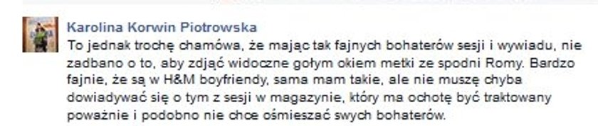 Wpis Karoliny Korwin-Piotrowskiej o wpadce Romy Gąsiorowskiej