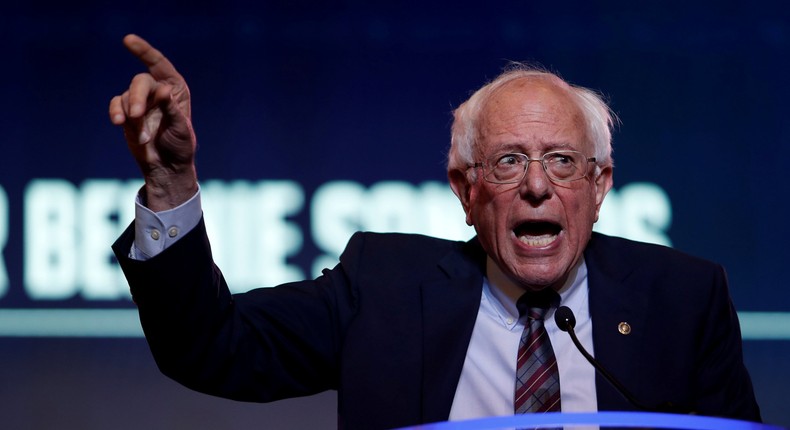 FILE PHOTO: Democratic presidential candidate Bernie Sanders speaks during the SC Democratic Convention in Columbia, South Carolina, U.S., June 22, 2019.  REUTERS/Randall Hill/File Photo