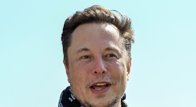 Elon Musk on August 13, 2021 at a press event on the grounds of the Tesla Gigafactory near Berlin.
